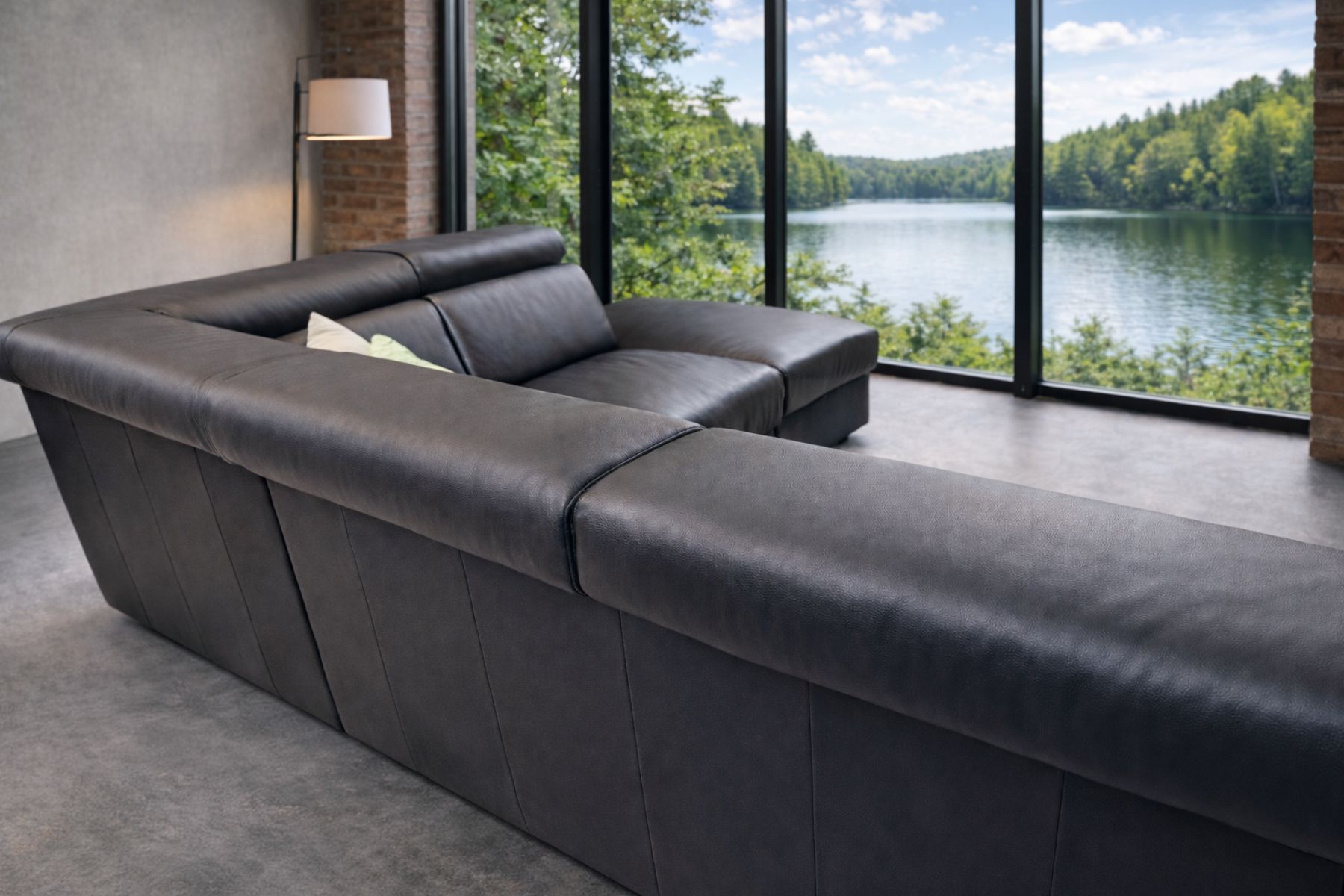 Narożnik Monaco II w kolorze czarnym, regulowane zagłówki, funkcja spania i pojemnik na pościel