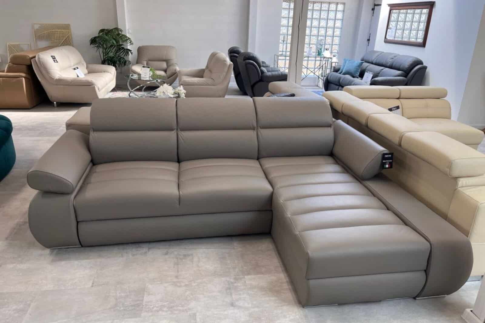 Narożnik Panama skóra + eko kolor Granit pojemnik oraz funkcja spania