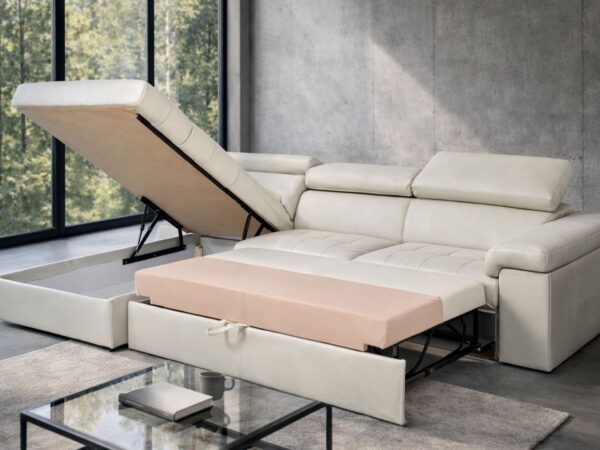 Narożnik Malibu Duży 100% skóra naturalna, funkcja spania oraz pojemnik