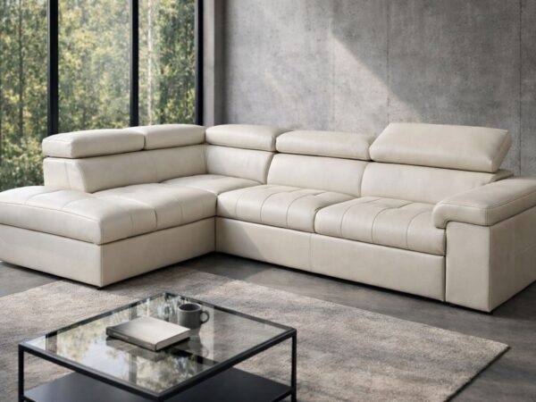 Narożnik Malibu Duży 100% skóra naturalna, funkcja spania oraz pojemnik