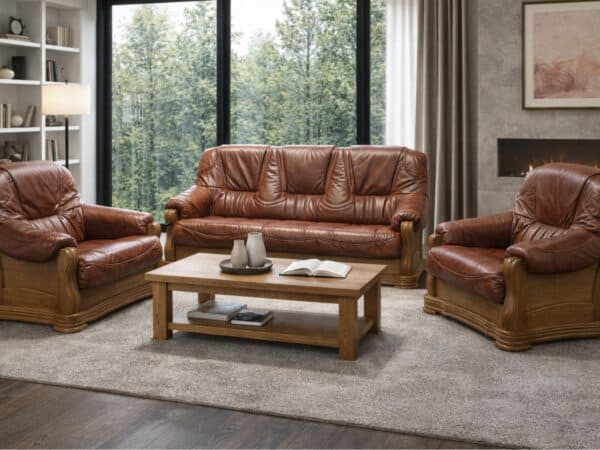 Andrea (16) Komplet wypoczynkowy Andrea skóra naturalna bydlęca włoska, stelaż dębowy- meble deko