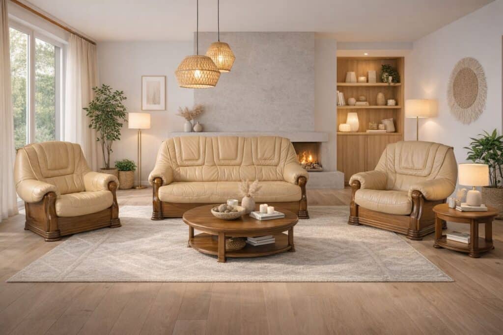 Aneta II model mebla skórzany , stelaż dębowy , kolory do wyboru, meble deko