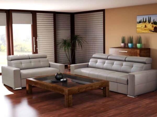 Komplet Bianko skóra włoska naturalna, funkcja spania, regulowane zagłówki- meble deko