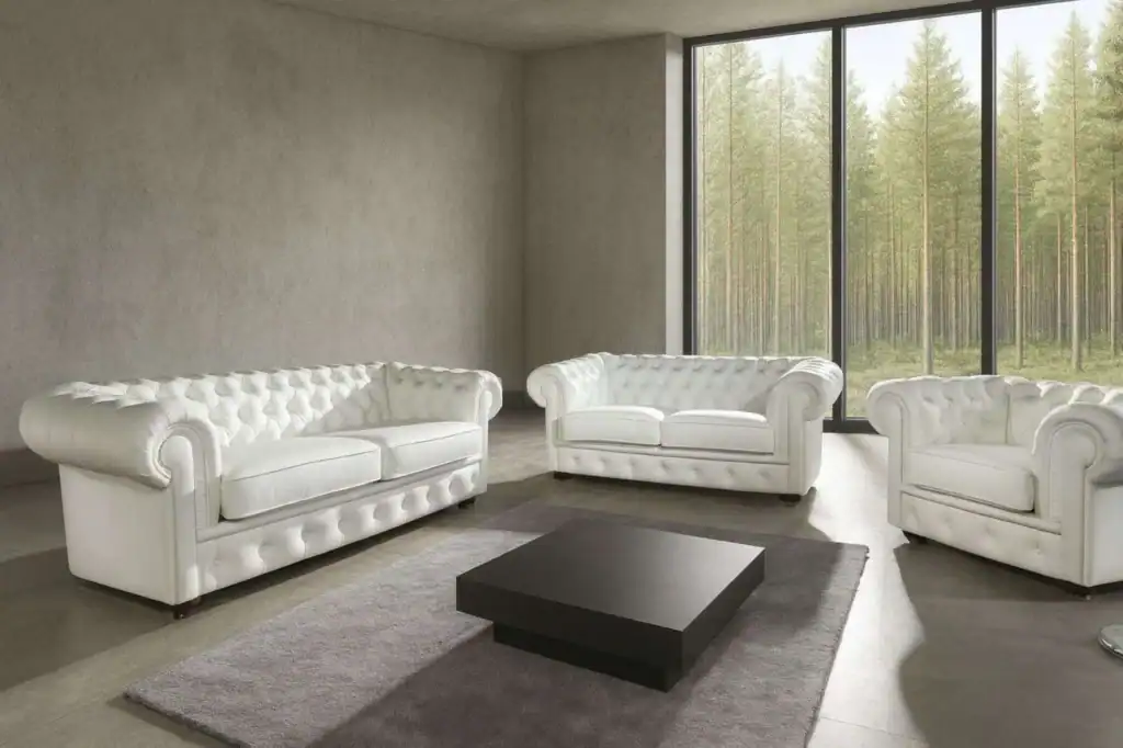 Chesterfield komplet ze skóry meble deko przeszycia