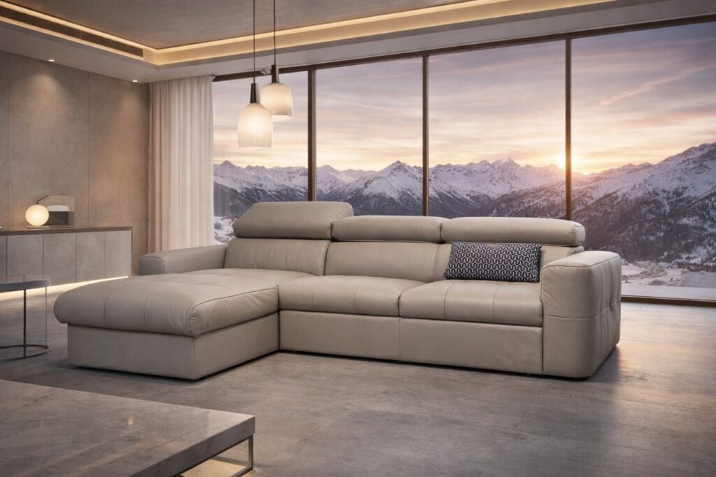 Narożnik Malibu mały skóra naturalna pojemnik i funkcja spania meble deko