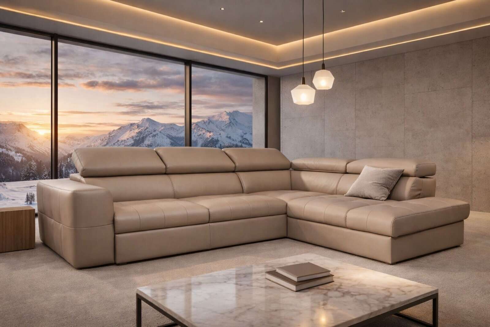 Narożnik Malibu duży skóra naturalna pojemnik i funkcja spania meble deko