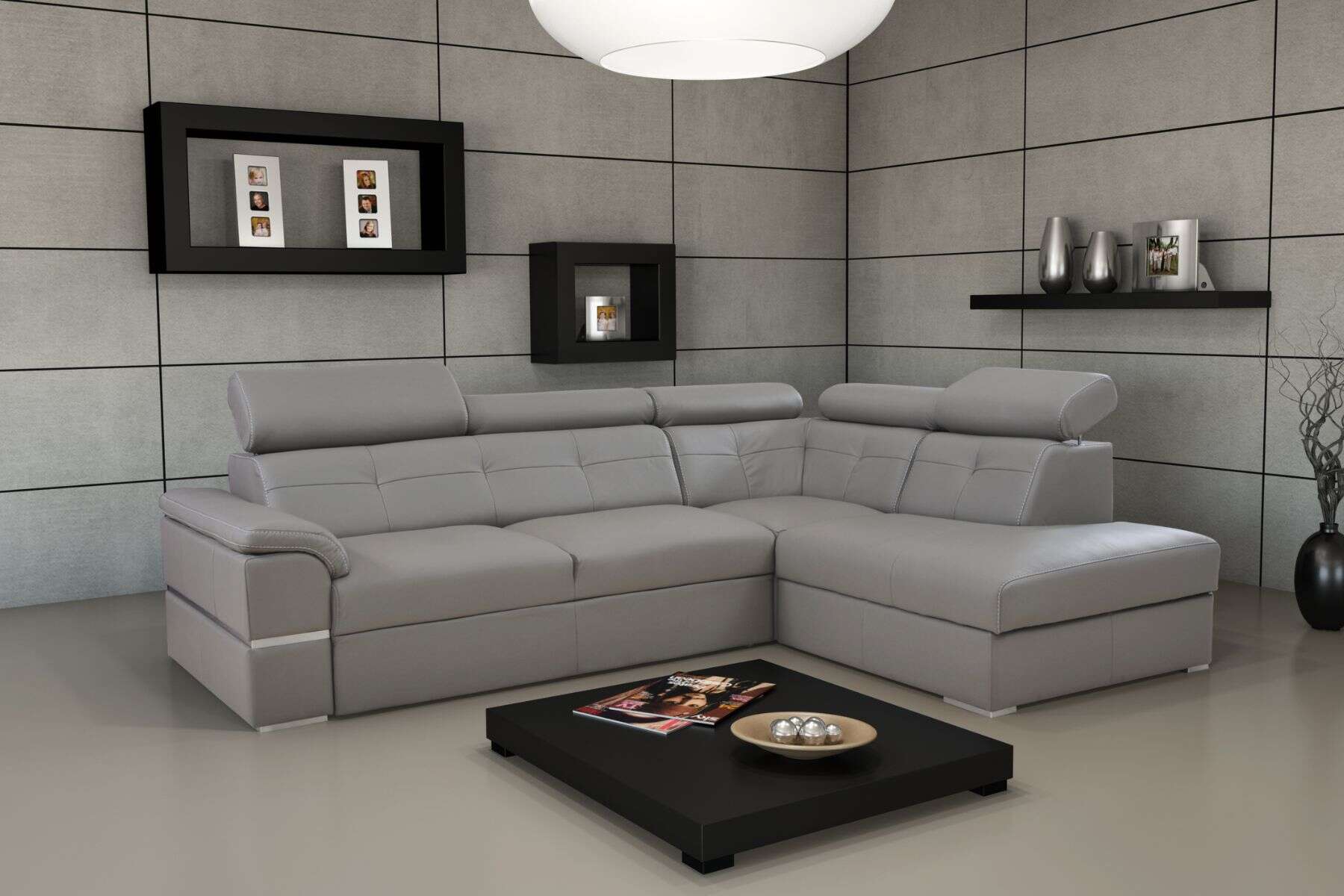 Elegancji narożnik dante ze skóry naturalnej z funkcją spania oraz z pojemnikiem na pościel