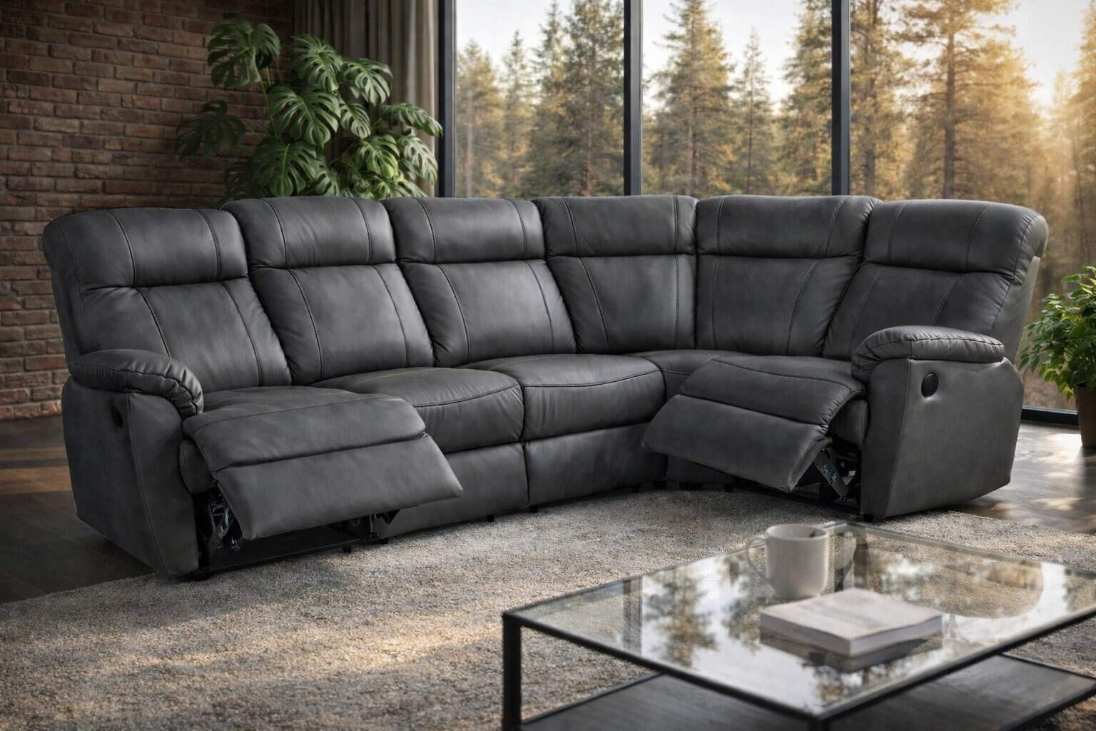 Narożnik Montana III w skórze naturalnej + eko kolor szary spanie + relaks