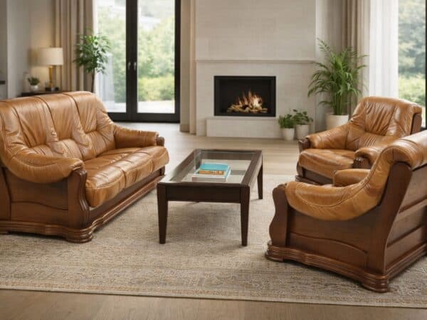 Komplet wypoczynkowy Andrea skóra naturalna bydlęca włoska, stelaż dębowy- meble deko