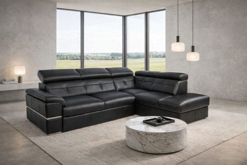 Narożnik Dante skóra naturalna 100% pojemnik funkcja spania meble deko