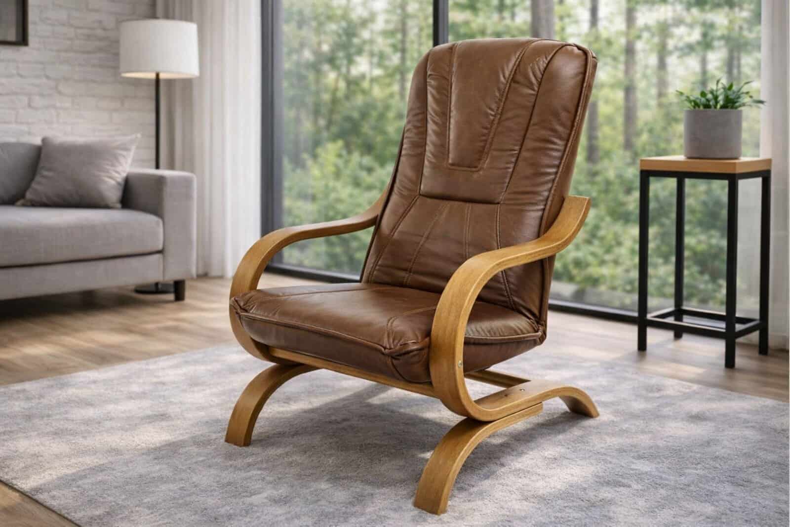 fotel finka skóra naturalna , płozy drewniane , meble deko