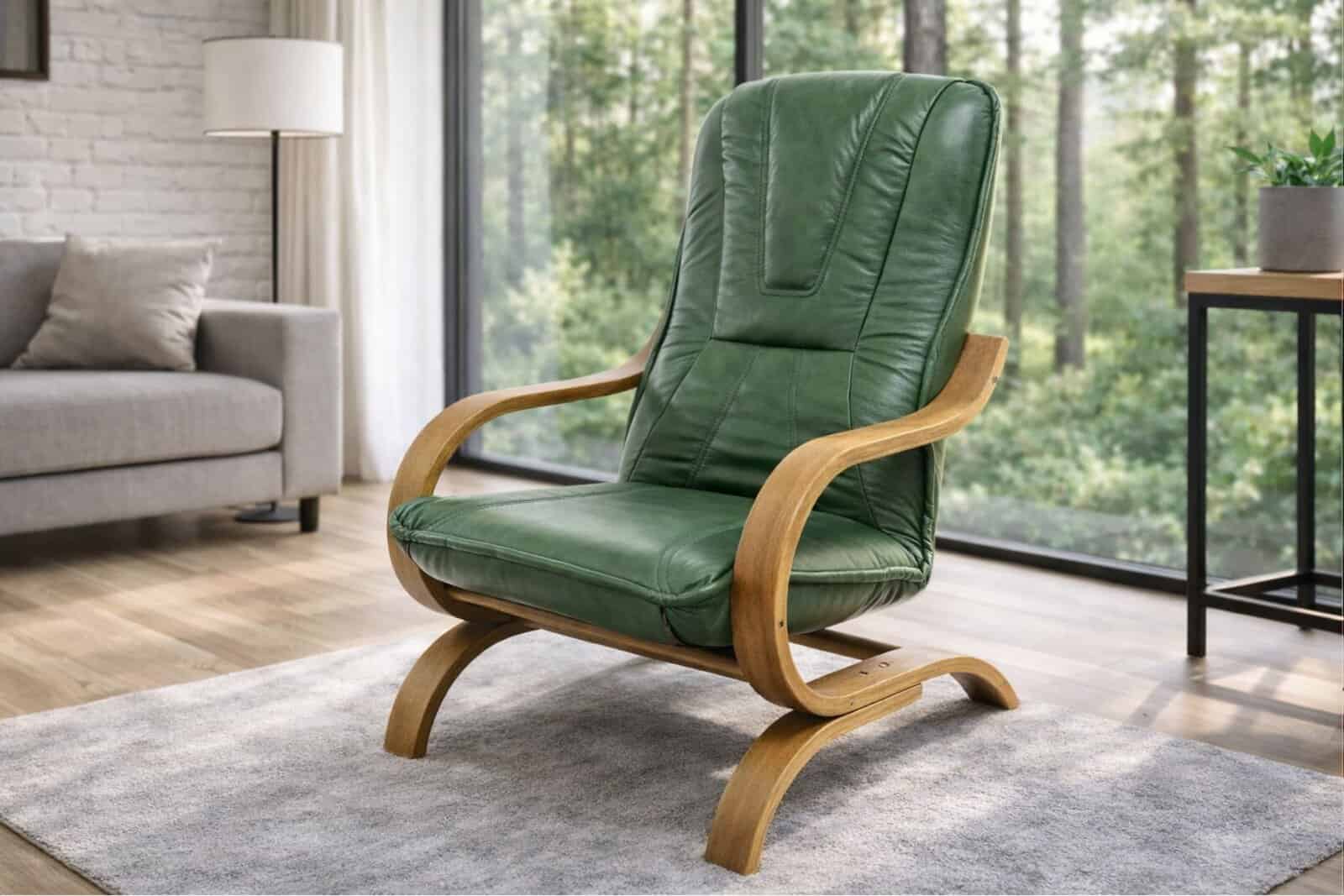 fotel finka skóra naturalna , płozy drewniane , meble deko