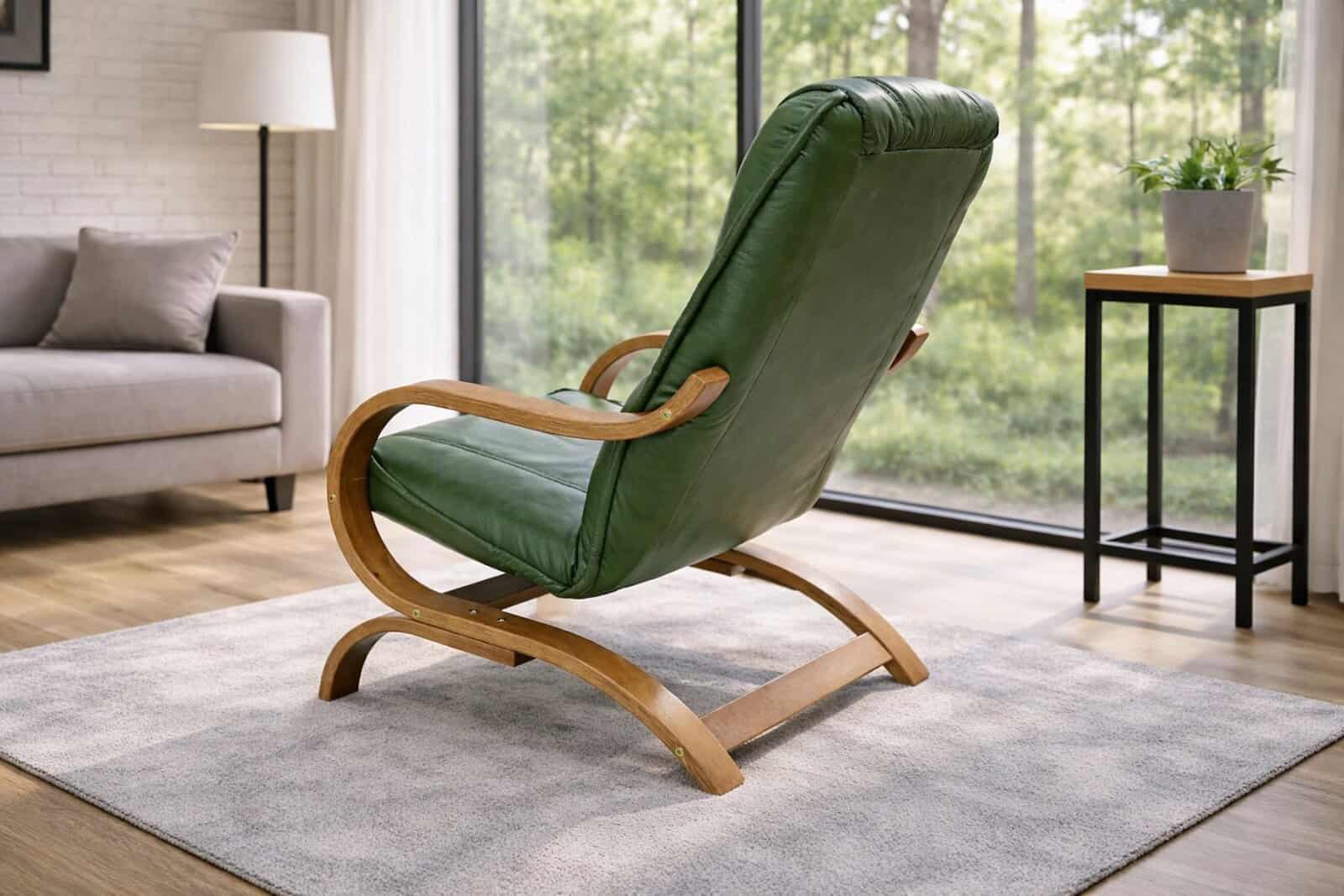 fotel finka skóra naturalna , płozy drewniane , meble deko