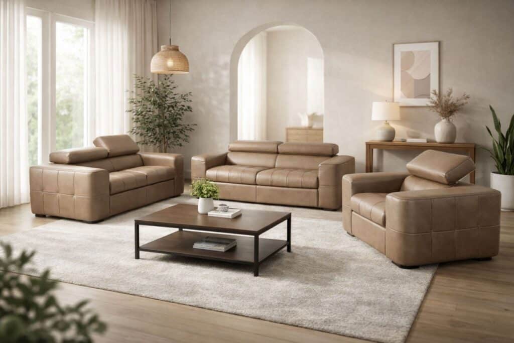 Komplet malibu ze skóry naturalnej funkcja spania, regulowane zagłówki meble deko biuro