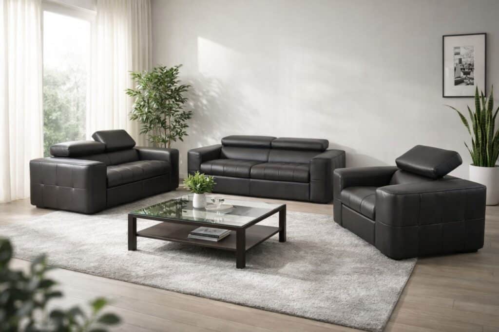 Komplet malibu ze skóry naturalnej funkcja spania, regulowane zagłówki meble deko