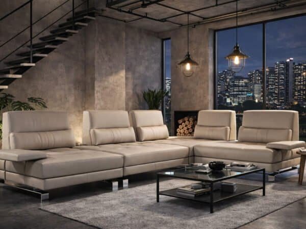 Mediolan Aranżacja Narożnik mediolan o nowoczesnych i designerskim kroiju W całości wykonany ze skóry naturalnej