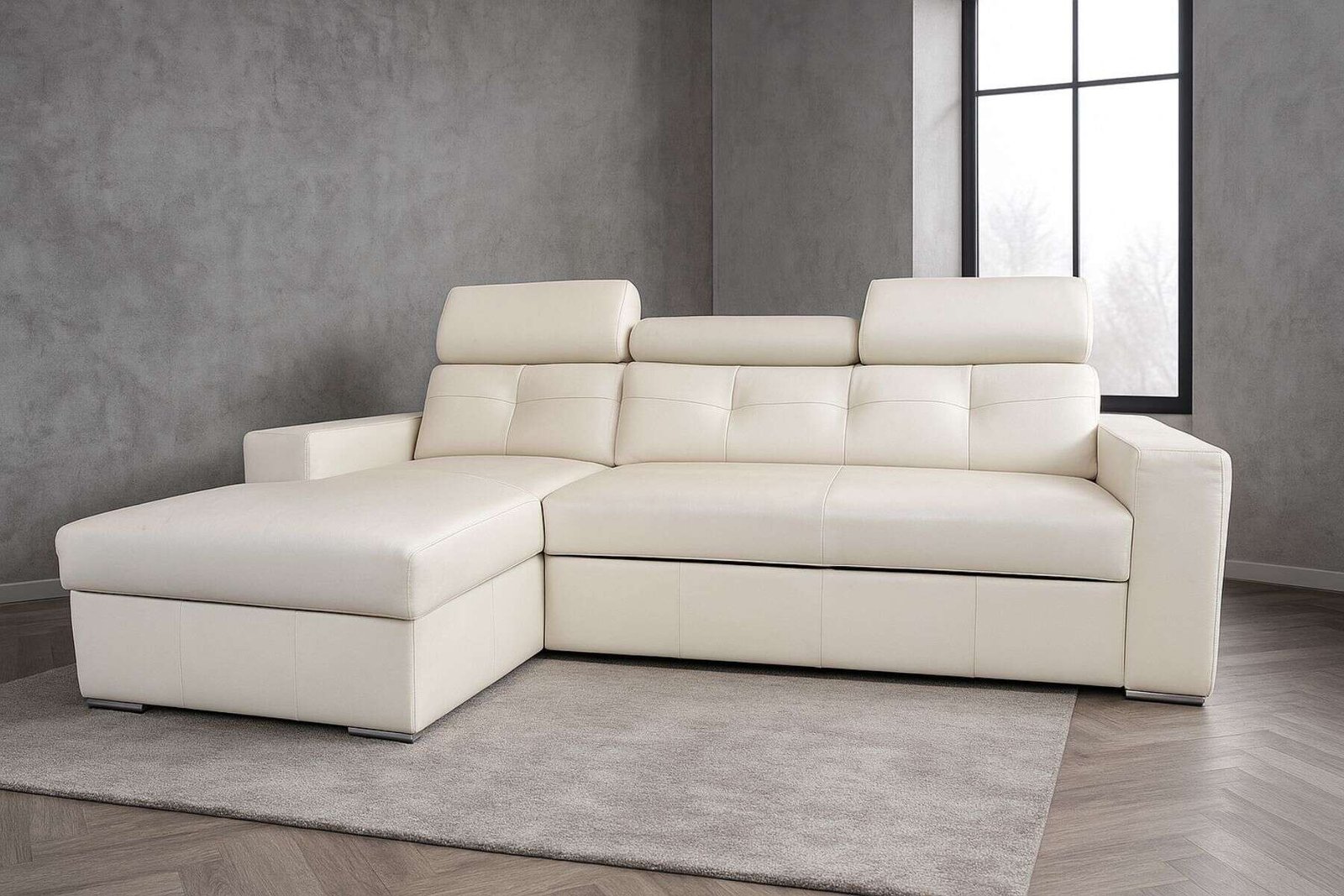 Narożnik Bianko skóra lub tkanina kolor do wyboru funkcja spania oraz pojemnik