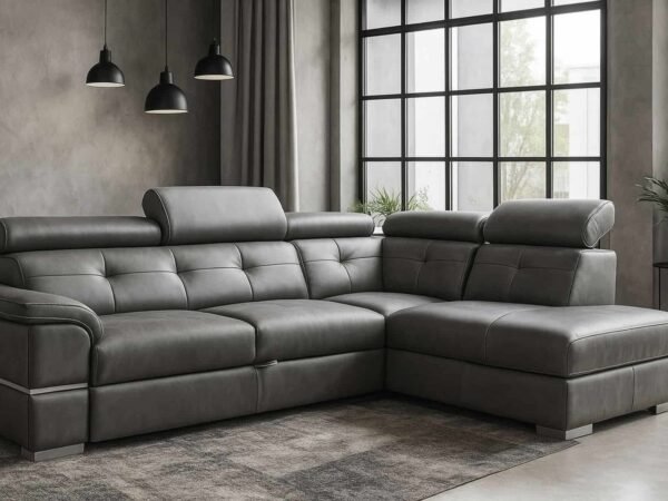 Elegancji narożnik dante ze skóry naturalnej z funkcją spania oraz z pojemnikiem na pościel