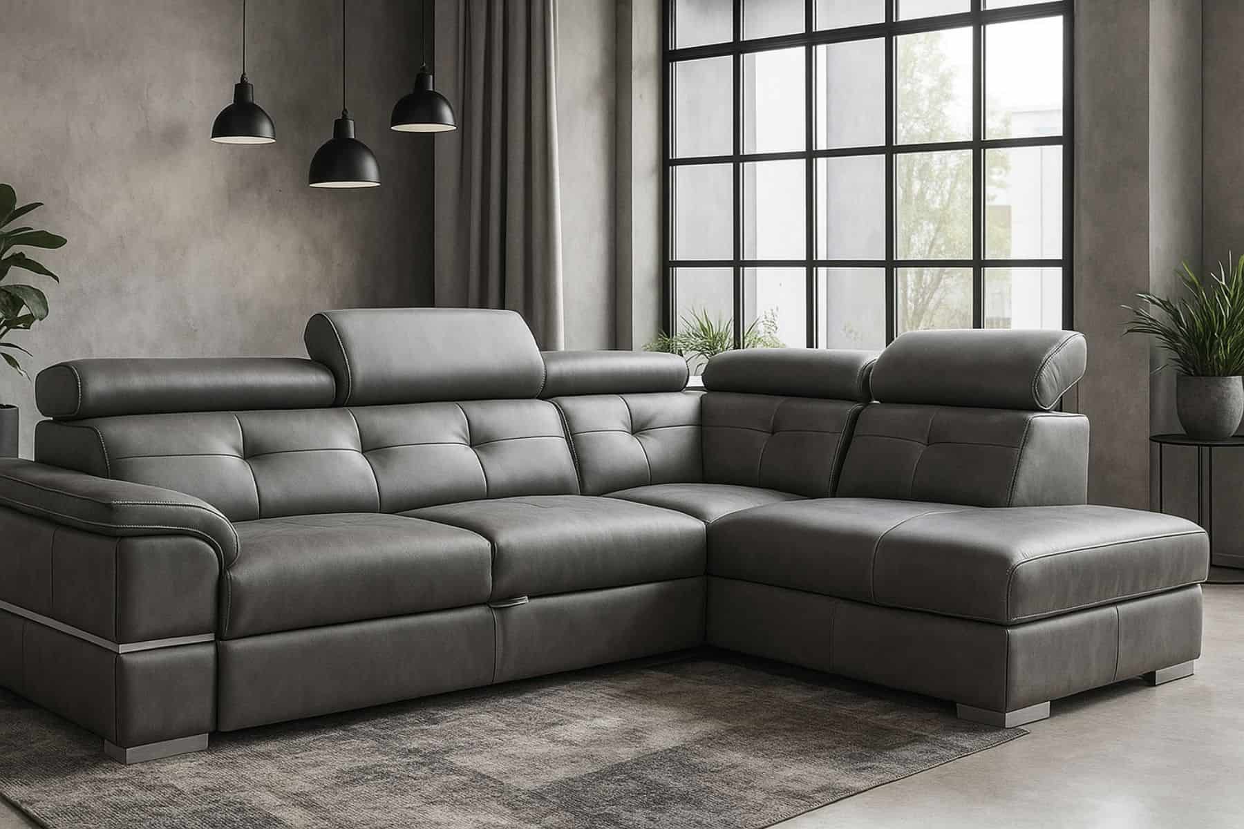 Elegancji narożnik dante ze skóry naturalnej z funkcją spania oraz z pojemnikiem na pościel