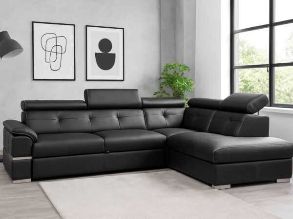 Elegancji narożnik dante ze skóry naturalnej z funkcją spania oraz z pojemnikiem na pościel