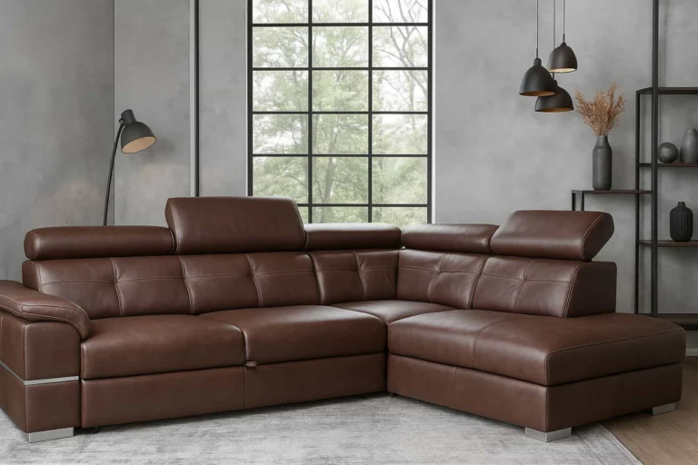 Elegancji narożnik dante ze skóry naturalnej z funkcją spania oraz z pojemnikiem na pościel