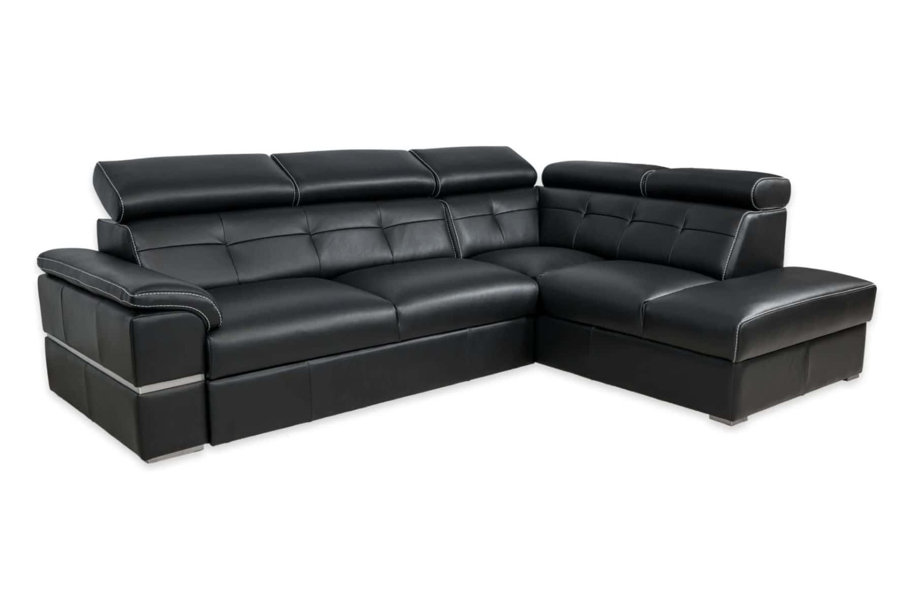 Elegancji narożnik dante ze skóry naturalnej z funkcją spania oraz z pojemnikiem na pościel