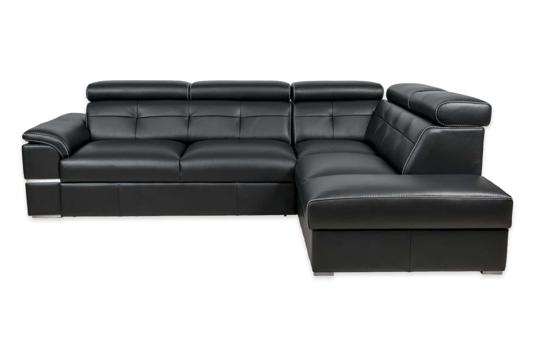 Elegancji narożnik dante ze skóry naturalnej z funkcją spania oraz z pojemnikiem na pościel