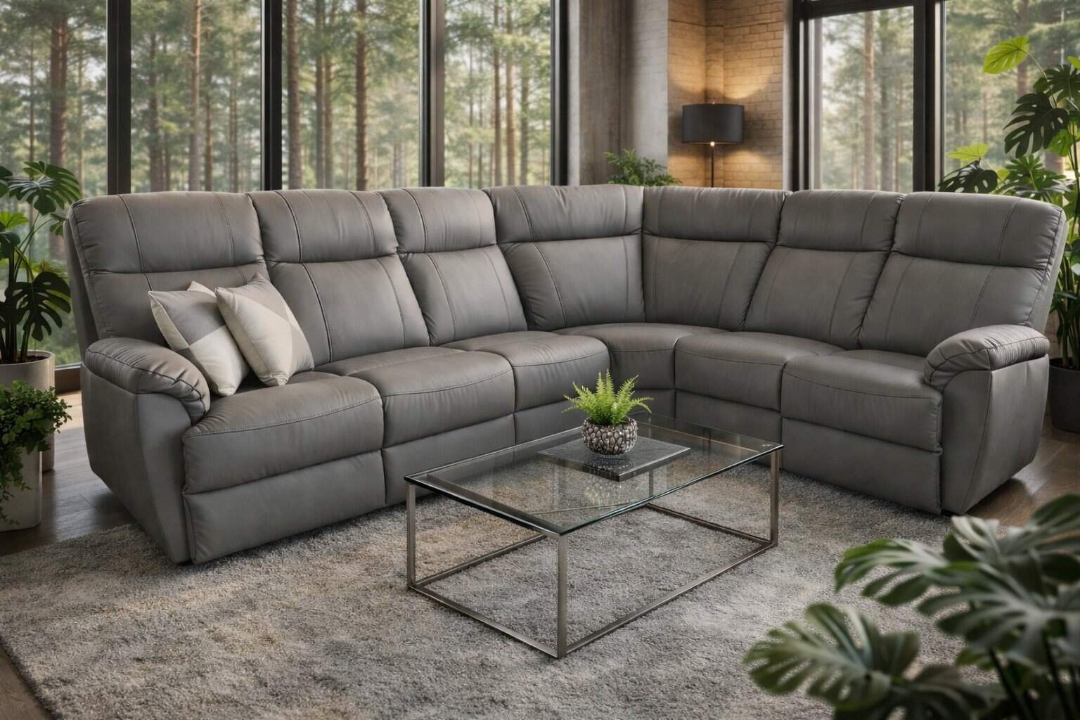 Narożnik Montana III w skórze naturalnej + eko kolor szary spanie + relaks