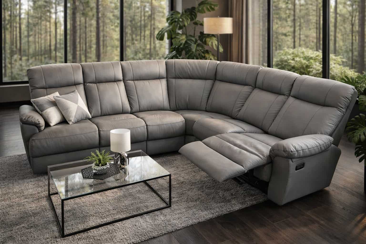 Montana III narożnik w skórze naturalnej + eko kolor szary spanie + relaks