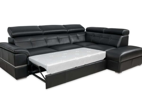 Narrożnik dante Elegancji narożnik dante ze skóry naturalnej z funkcją spania oraz z pojemnikiem na pościel