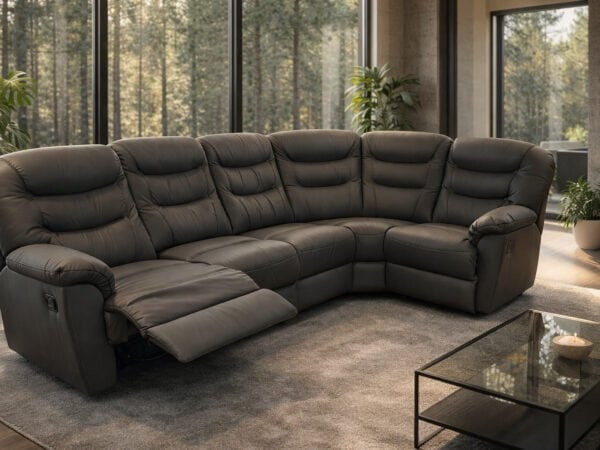 Montana II narożnik w skórze naturalnej + eko kolor szary funkcja relaks