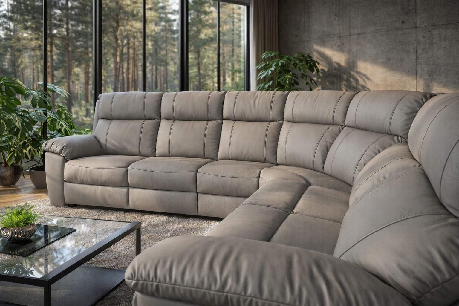 Montana III narożnik w skórze naturalnej + eko kolor szary spanie + relaks