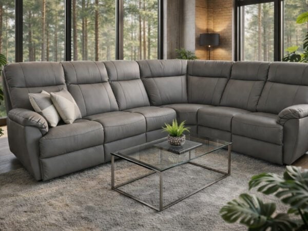 Montana III narożnik w skórze naturalnej + eko kolor szary spanie + relaks