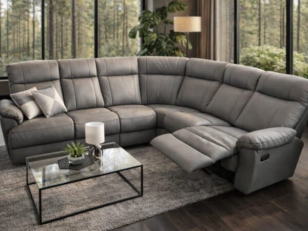 Montana III narożnik w skórze naturalnej + eko kolor szary spanie + relaks