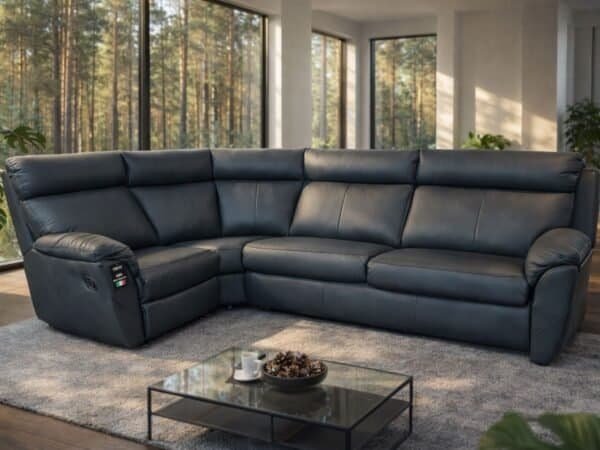 Narożnik Capri skóra dollaro czarny funkcja relax