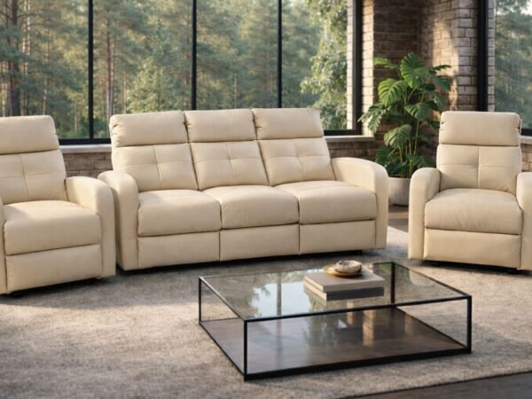 Komplet Vivo skóra naturalna + boki i tył eko kolor beż funkcja relaks