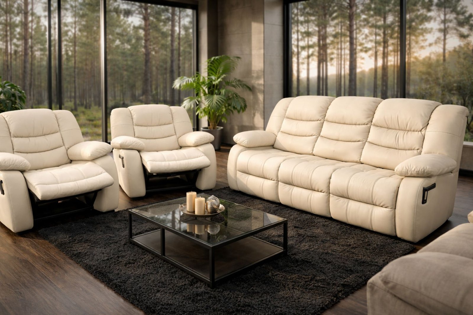 Komplet Regis II skóra naturalna + boki i tył eko funkcje relaks