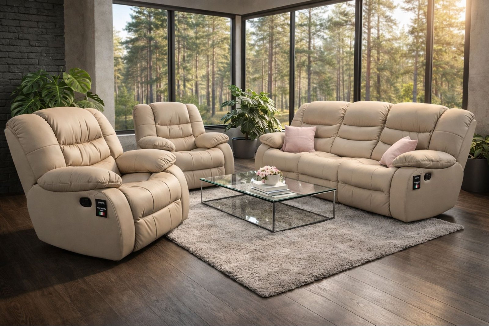 Komplet Regis II skóra naturalna + boki i tył eko funkcje relaks