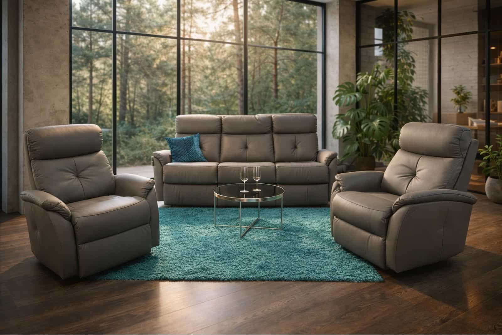 Komplet wypoczynkowy LIMA skóra naturalna + eko funkcje relax i spania