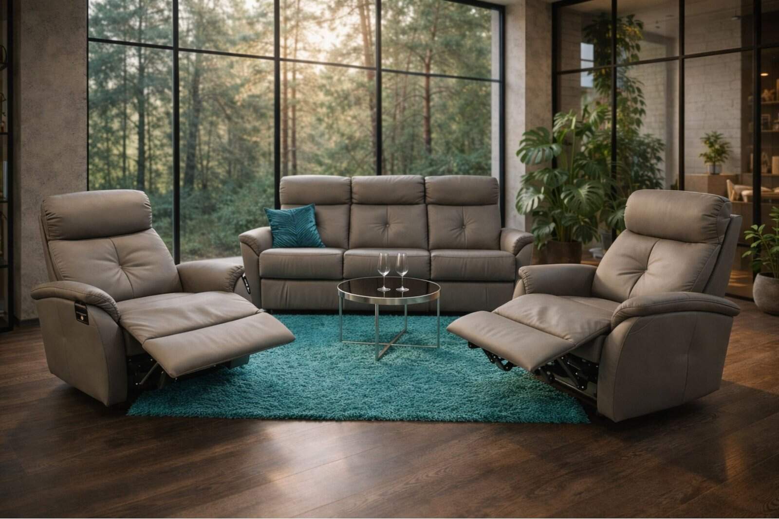 Komplet wypoczynkowy LIMA skóra naturalna + eko funkcje relax i spania