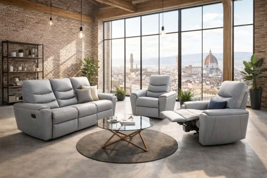 Model Joy komplet wypoczynkowy funkcja spania funkcja relaks skóra naturalna meble deko