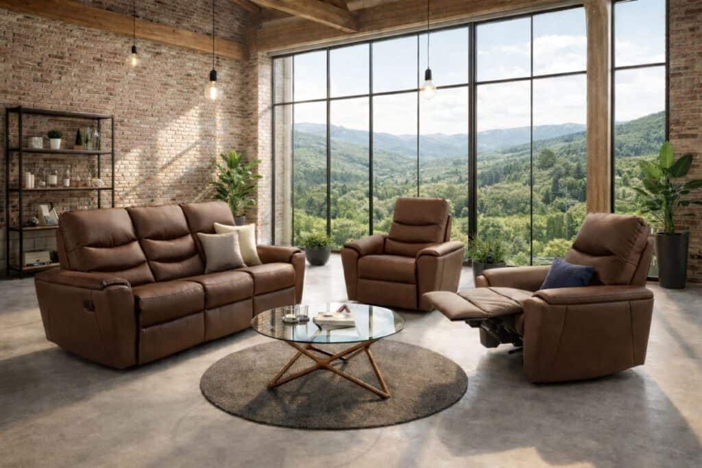 Model Joy komplet wypoczynkowy funkcja spania funkcja relaks skóra naturalna meble deko