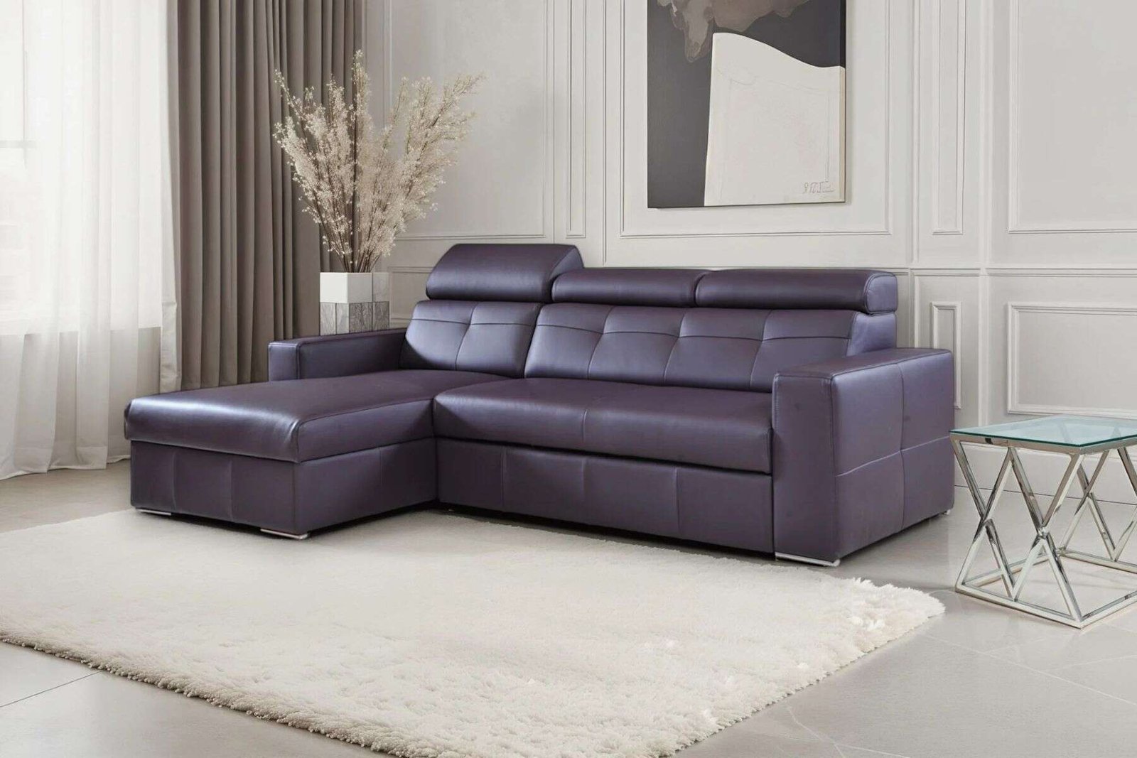 Narożnik Bianko skóra lub tkanina kolor do wyboru funkcja spania oraz pojemnik