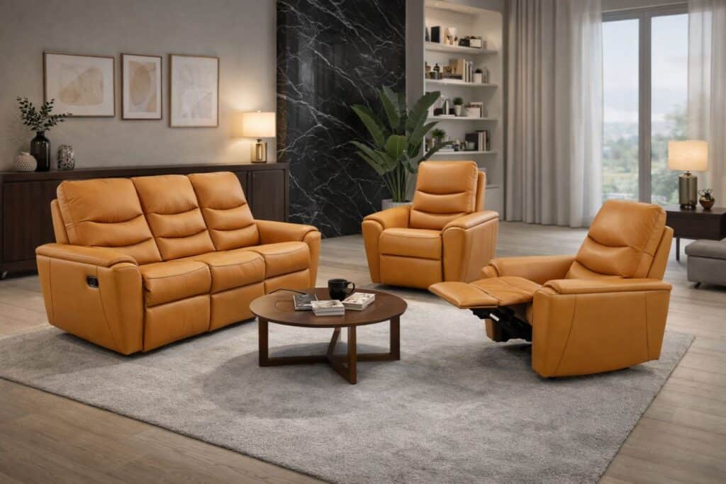 Model Joy komplet wypoczynkowy funkcja spania funkcja relaks skóra naturalna meble deko