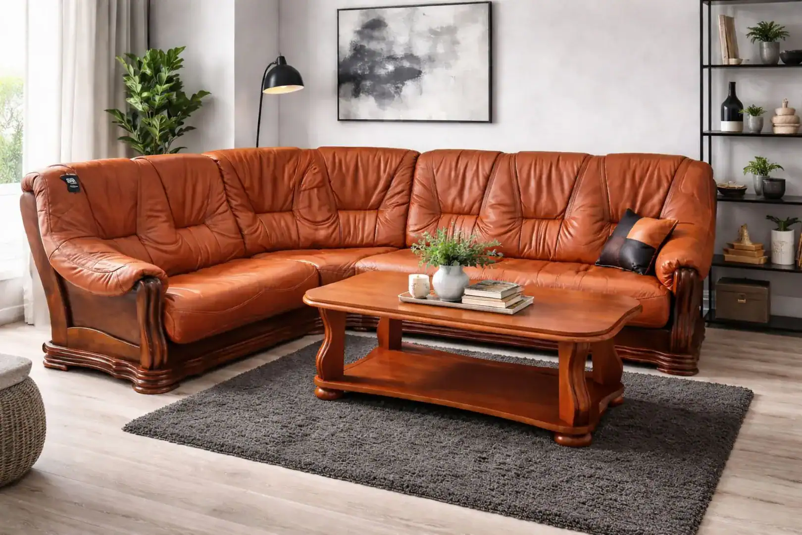 narożnik andrea skóra naturalna oraz stelaż dębowy styl ponadczasowy