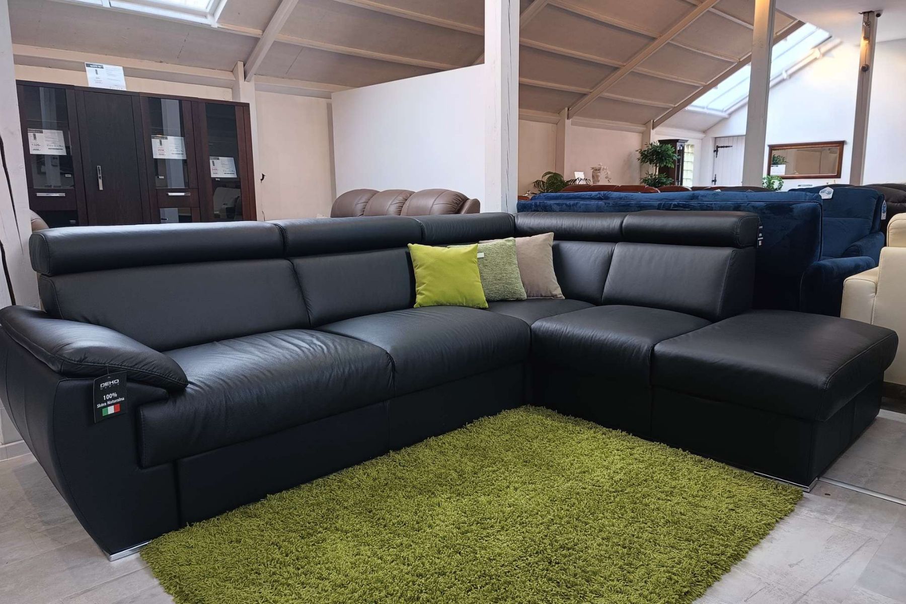 Narożnik Monaco II regulowane zagłówki, funkcja spania oraz pojemnik, 100% skóra naturalna