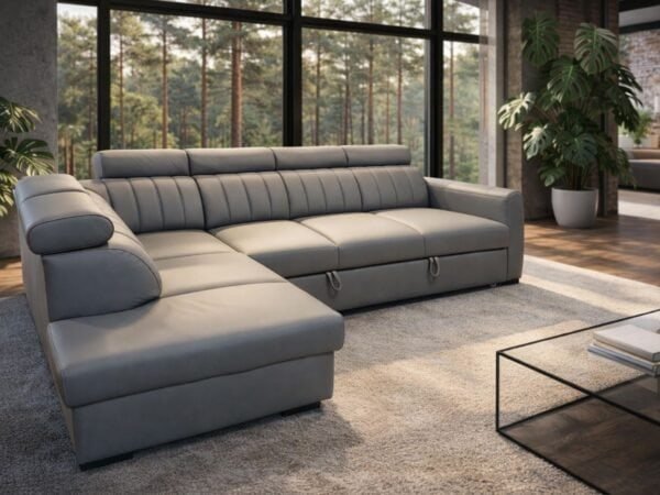 Narożnik Castel Narożnik Castel skóra naturalna szary spanie + pojemnik