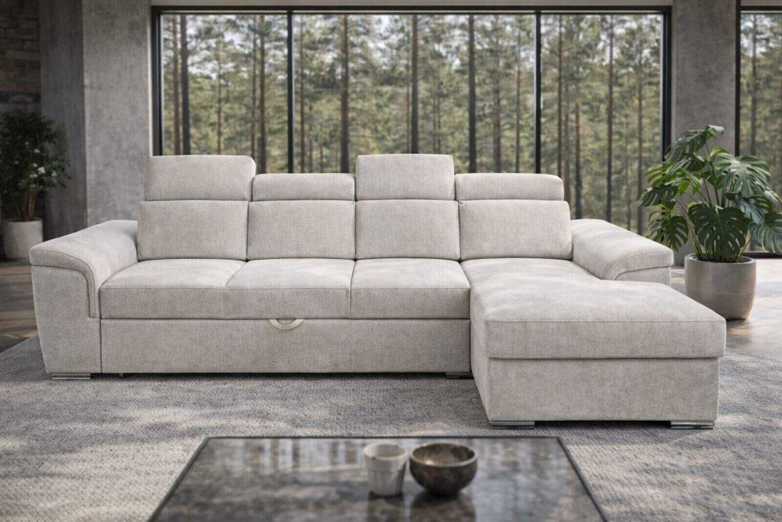 Narożnik Cayenne tkanina beżowo - szary , spanie + pojemnik