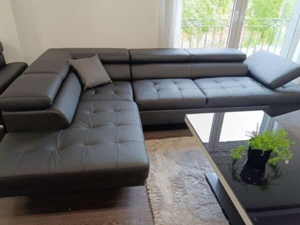 Narożnik Etno Narożnik ETNO skóra naturalna czarny , spanie + pojemnik