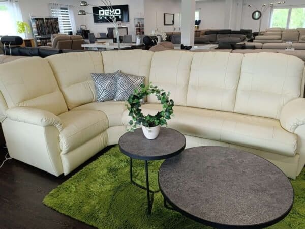 Tania narożnik w skórze naturalnej + eko kolor jasny ciepły beż